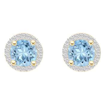 6mm Round Simulated Aquamarine And Created White Sapphire 10k Yellow
Gold Halo Stud Earrings
