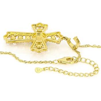 Turquoise And Cultured Seed Pearl Cross Pendant Necklace In 18K Gold
Over Sterling Silver