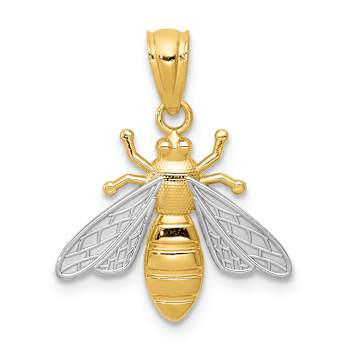 14k Two-tone Gold  Textured Bee Pendant