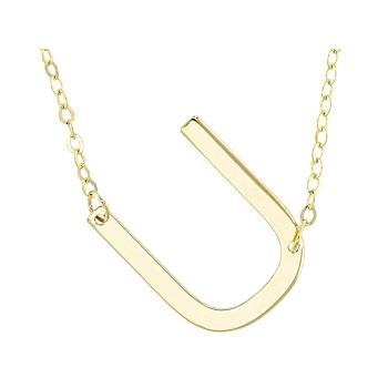 Sideways Initial U Necklace In Solid 14K Yellow Gold 18 Inch