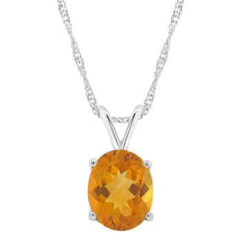 10x8mm Oval Citrine Rhodium Over Sterling Silver Pendant With Chain