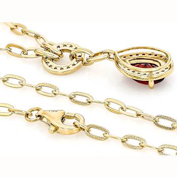 Garnet Pear And White Zircon Station Necklace In 18K Gold Over Sterling
Silver 1.74ctw