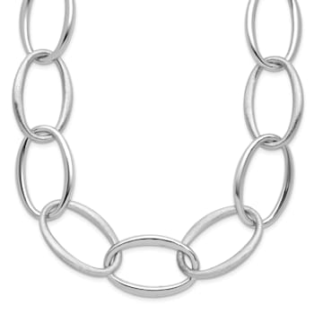 Rhodium Over Sterling Silver 18mm Oval Link 18 inch Necklace
