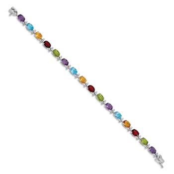 Rhodium Over 14k White Gold Rainbow Gemstone Bracelet