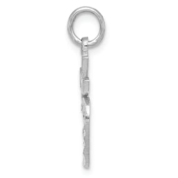 Rhodium Over 14k White Gold Diamond-Cut Apple Charm