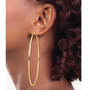 14k Yellow Gold 3 3/16" Polished Tube Hoop Earrings