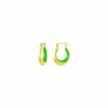 14K Yellow Gold Over Sterling Silver Petite Enamel Slope Huggie Hoops in
Neon Green