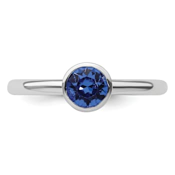 Sterling Silver Stackable Expressions High 5mm Blue Crystal Ring