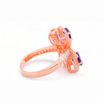 6x4mm Oval Amethyst and White CZ 18K Rose Gold Over Sterling Silver
Ring, 1.50ctw