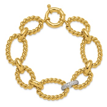 14K Yellow Gold with White Rhodium Diamond Twisted Oval 8-inch Bracelet 0.46ctw