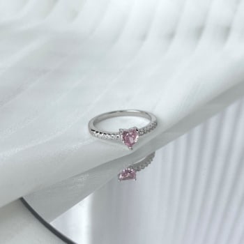 Heart Shape Pink and Round White Cubic Zirconia Accents Sterling Silver Ring