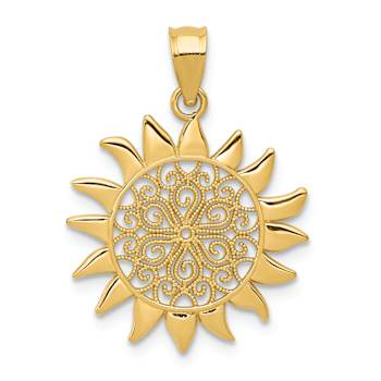 14k Yellow Gold Polished Filigree Sun Pendant