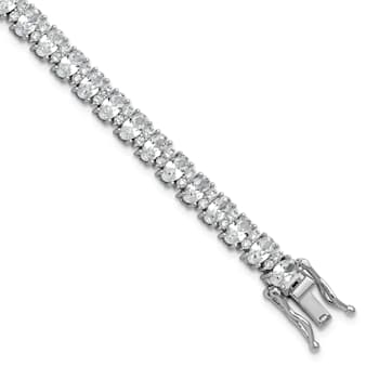 Rhodium Over Sterling Silver Polished Fancy Oval Cubic Zirconia Bracelet