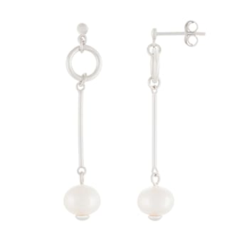 7-8mm Akoya Pearl Rhodium Over Sterling Silver Dangle Earrings
