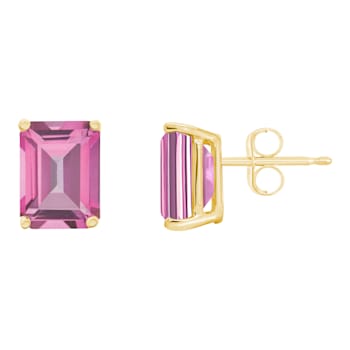 8x6mm Emerald Cut Pink Topaz 14k Yellow Gold Stud Earrings