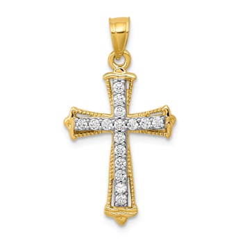 10k Yellow Gold and Rhodium Over 10k Yellow Gold Textured Cubic Zirconia
Cross Pendant