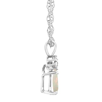 7x5mm Pear Shape Opal with Diamond Accents 14k White Gold Pendant With Chain