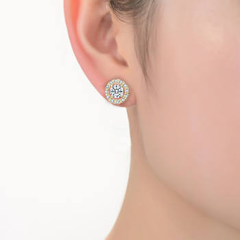CZ Halo Stud Earrings In 14K Gold Over Brass