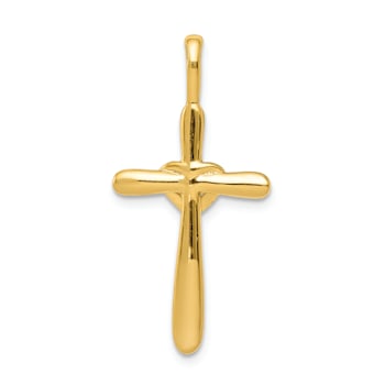 10k Yellow Gold and Rhodium Over 10k Yellow Gold Diamond Cross with
Heart Pendant
