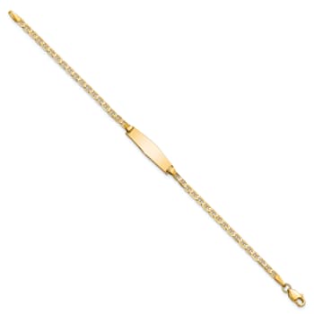 14k Yellow Gold Soft Diamond Shape Flat Mariner Link ID Bracelet