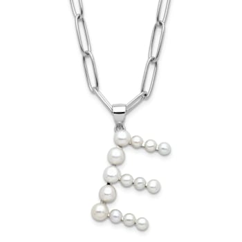 Rhodium Over Sterling Silver 3-5.5mm Freshwater Cultured Pearl LETTER E
18-inch Necklace