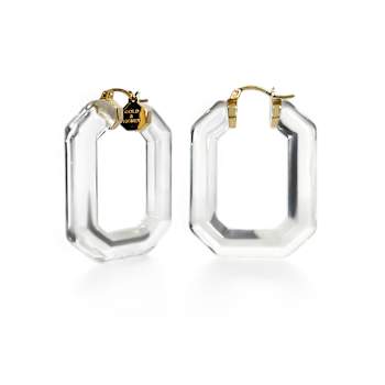 14K Yellow Gold Over Sterling Silver Acrylic Hoops in Clear