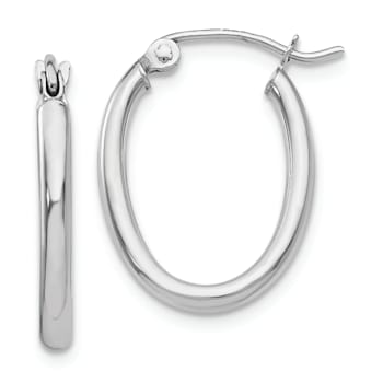 Rhodium Over 14k White Gold Polished 3/8" Oval Tube Hoop Earrings