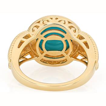 Turquoise Round Solitaire Ring In 18K Gold Over Sterling Silver 11mm
