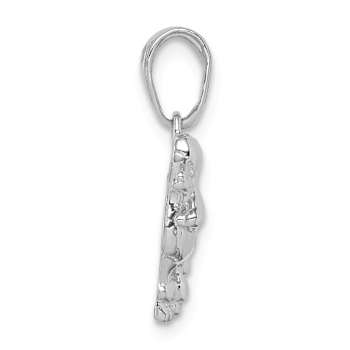 Rhodium Over 14k White Gold Textured Poodle Dog Pendant