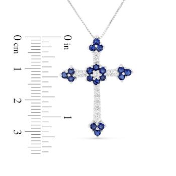 1.10ctw Sapphire and Diamond Cross Pendant in 14k White Gold