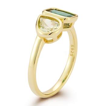 Rachel Zoe Yellow and Green CZ Toi et Moi Ring in 14K Gold Over Sterling Silver
