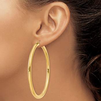 14k Yellow Gold Polished 2 9/16" Tube Hoop Earrings