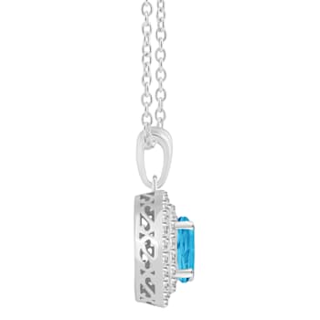 7mm Round Swiss Blue Topaz And White Topaz Rhodium Over Sterling Silver
Double Halo Pendant w/Chain