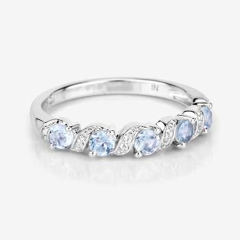 Sky Blue Aquamarine and White Topaz Sterling Silver 5 Stone Band Ring