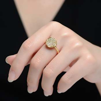 CZ Pave Dome Cocktail Ring In 14K Gold Over Brass