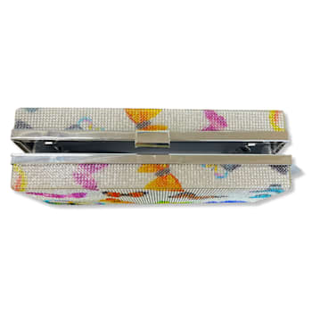 Silver Tone Clear Crystal Multi Butterfly Rhinestones Square Clutch