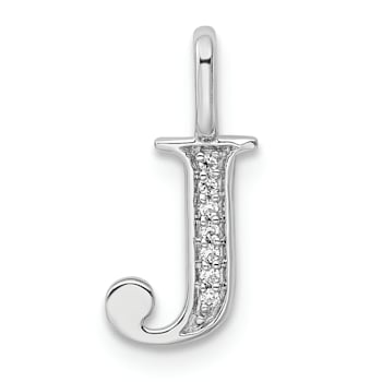 14K White Gold Diamond Letter J Initial Pendant