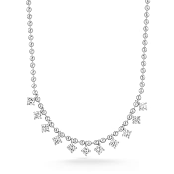 Rachel Zoe White CZ Charm Bead Chain Necklace in Rhodium Over Sterling Silver