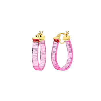 14K Yellow Gold Over Sterling Silver Mini Horseshoe Acrylic Hoops in Pink