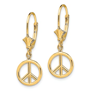 14k Yellow Gold Textured Peace Symbol Earrings