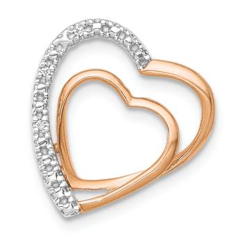 14k Two-tone Gold Diamond Double Heart Chain Slide Pendant