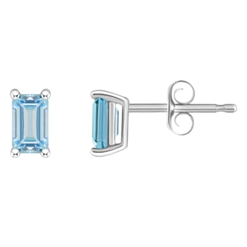 5x3mm Emerald Cut Aquamarine 14k White Gold Stud Earrings
