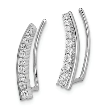 Rhodium Over 14K White Gold Lab Grown Diamond Ear Climber Earrings