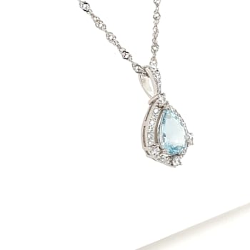 Rhodium Over Sterling Silver 9x7mm Pear Shaped Aquamarine Pendant 2.10ctw