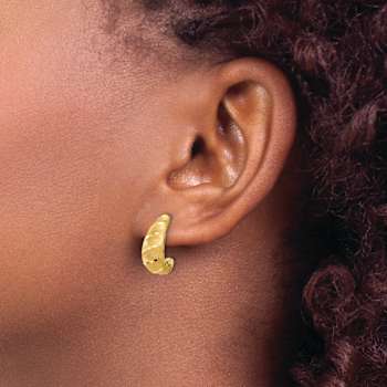 14k Yellow Gold 1/2" Satin and Diamond-Cut J-Hoop Earrings