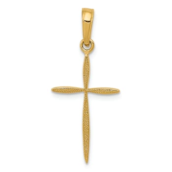 14k Yellow Gold Polished and Textured Cross with Tapered Ends Pendant