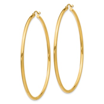 14k Yellow Gold 2 3/16" Polished Tube Hoop Earrings