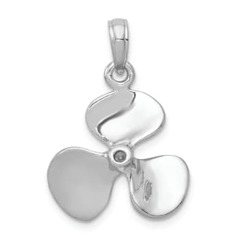 Rhodium Over 14k White Gold 3D Polished Propeller Pendant