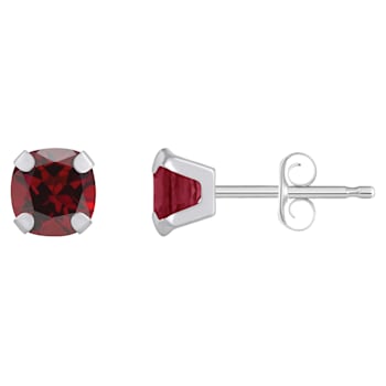 5mm Cushion Garnet Rhodium Over 10k White Gold Stud Earrings