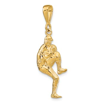 14k Yellow Gold 3D Polished and Textured Pitcher Baseball pendant